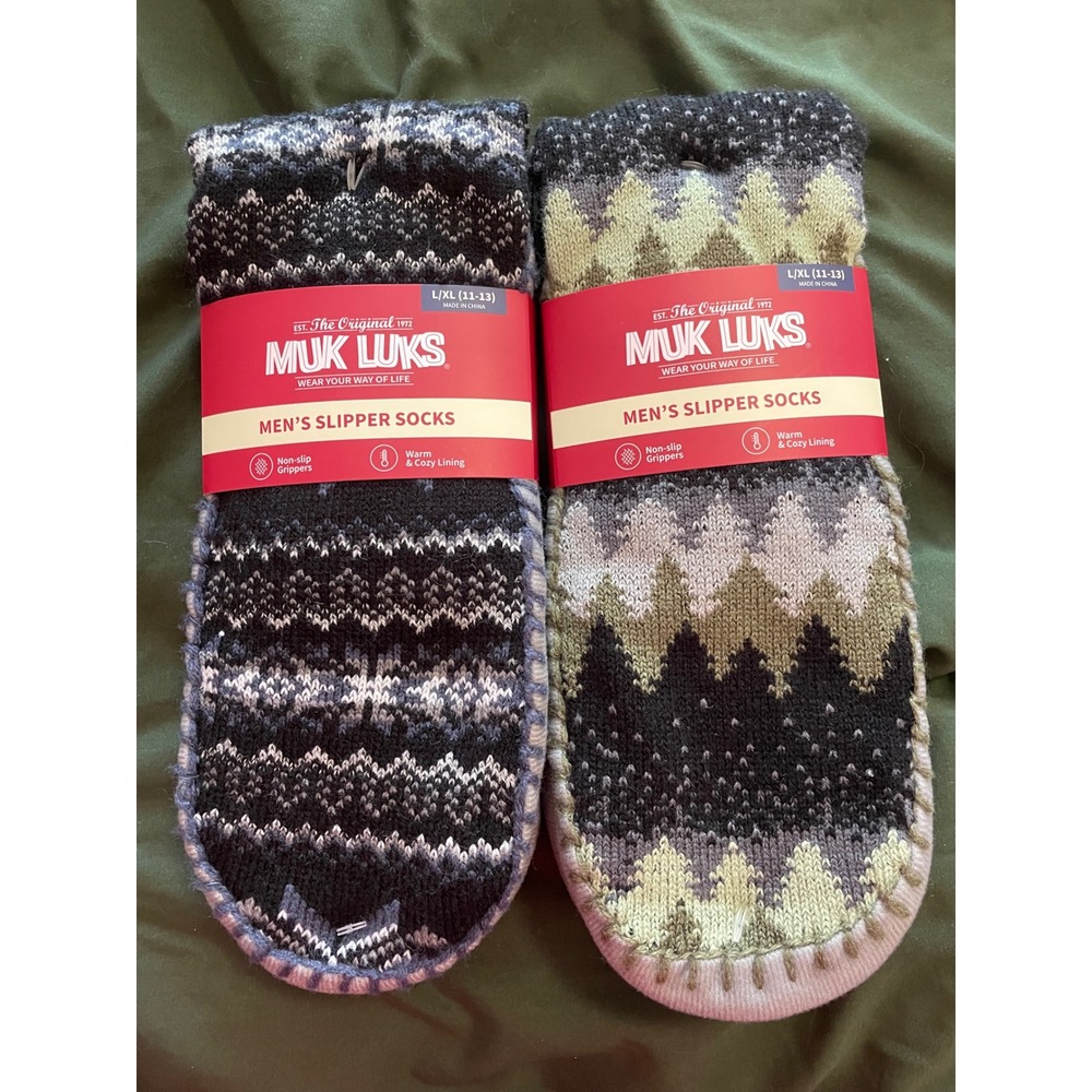Muk Luks‎ Mens Slipper Socks 2 Pack L/XL 11-13 Non-Slip Gripper